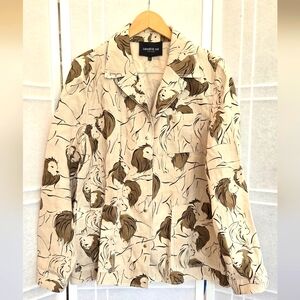 NWOT ! LAFAYETTE 148 beige linen blazer novelty print lions